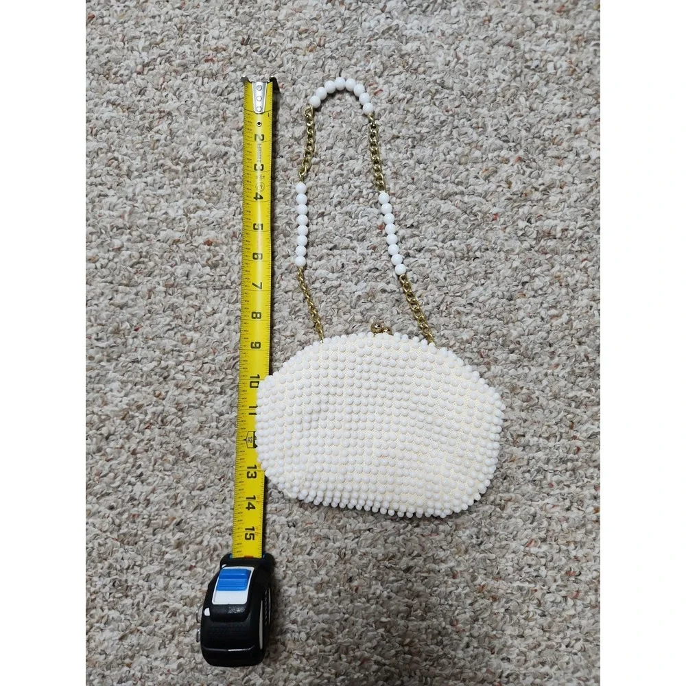 John Wind Purse Vintage Beaded 60's Hong Kong Boho Hippie Cloth Bag Ivory Gold